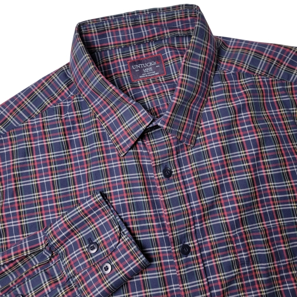 UNTUCKit Walker Road Multicolor Plaid Slim Fit Button Down Shirt L - Picture 6 of 6